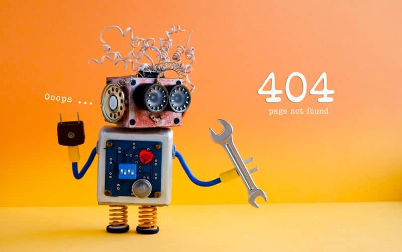 Broken links are annoying_404 robot is lost