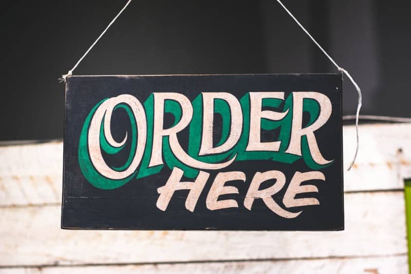 Order here chalk blackboard